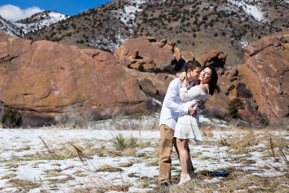 Littleton Red Rocks photography photographer engaged snow in love engagement session