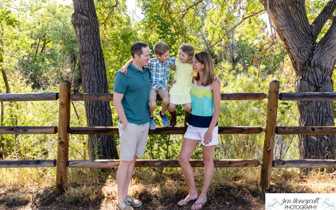 The {G} family of 4 at Clear Creek in Golden by Littleton photographer
