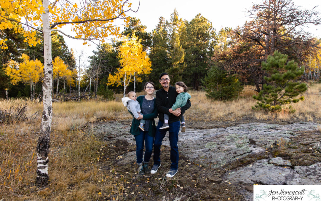 The {D} family of 4 at Three Sisters park in Evergreen by Littleton photographer