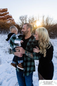 Littleton family photographer South Valley Open Space park Colorado snow baby boy photography sunset golden hour winter red rocks