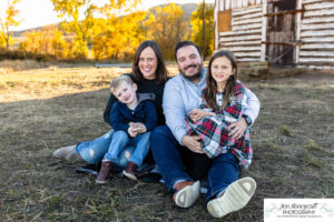 Littleton family photographer Hildebrand Ranch Colorado barn kids photography sunset dog brother sister fall