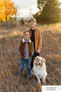 Littleton family photographer mini photo session Colorado foothills dog photography sunset boys brothers siblings
