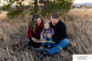 Littleton family photographer mini photo session baby dog sunset photography Ken Caryl Colorado park winter cold