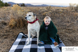 Littleton family photographer mini photo session baby dog sunset photography Ken Caryl Colorado park winter cold