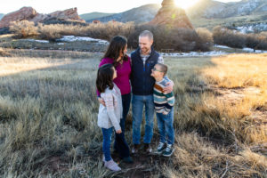 Littleton family photographer South Valley Open Space park sunset winter kids siblings photography red rocks