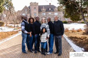 Littleton family photographer extended Highlands Ranch Mansion photography winter Christmas snow grandparents grandchild uncles six year old girl